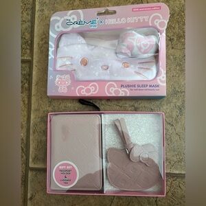 NIB Hello Kitty *Bundle* Plushie sleep mask and passport holder luggage tag set